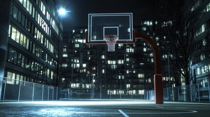 Fototapeta premium Empty urban basketball court at night (1)
