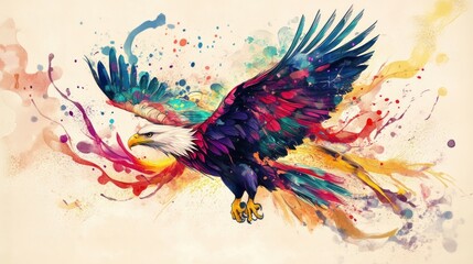 Obraz premium Colorful eagle in flight, digital art background, ideal for wall art or inspirational designs