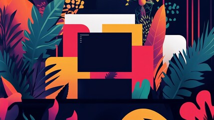 A vibrant digital ad for a virtual event platform with engaging visuals and bold typography. digital