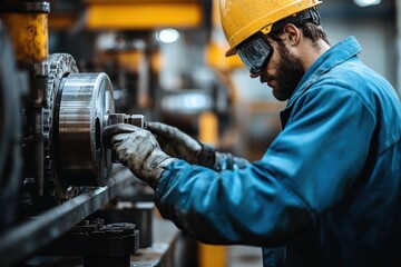 Industrial Engineer Operating Machinery in Factory Setting with Team Collaboration