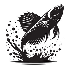 Fish jumping vector silhouette SH