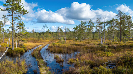 Gorgeous panorama of the landscape in autumn. Gorgeous panorama of the landscape showing a meadow and a path leading into the forest