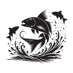 Fish jumping vector silhouette SH
