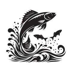 Fish jumping vector silhouette SH