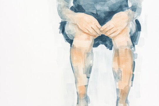 Watercolor painting of seated person with focus on hands and legs, impressionistic art