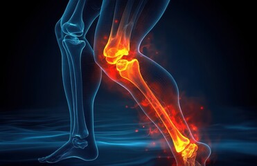Obraz premium Human Leg in Motion with Painful Hip Joint and Dramatic Backlighting Anatomical Illustration