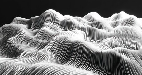 Abstract Black and White Landscape with Flowing Lines and Curves Minimalism Design