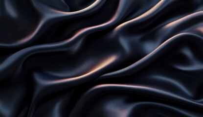 Obraz premium Luxurious Black Silk Fabric with Intricate Folds and Natural Light Reflection