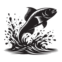 Fish jumping vector silhouette SH