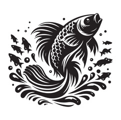 Fish jumping vector silhouette SH