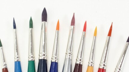 Neatly Arranged Watercolor Paintbrushes with Colorful Tips