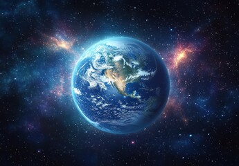 Stunning Digital Painting of Earth in Space with Stars and Nebulae in Sci-Fi Style