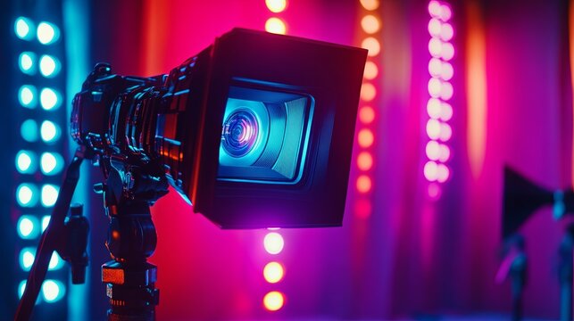 A vibrant ad showcasing professional lighting equipment for rent with bold visuals. digital