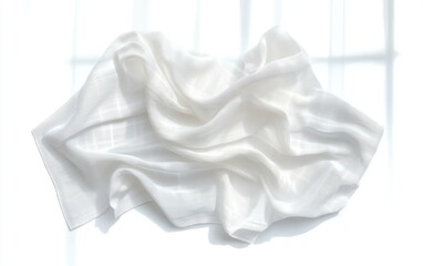 Obraz premium Elegant White Twill Silk Scarf Flat Lay Mockup Top View Crumpled Texture