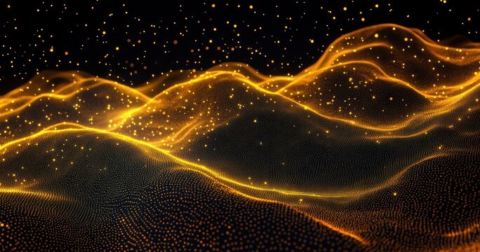 Wave Pattern Abstract Background with Glowing Yellow Dots and Black Space