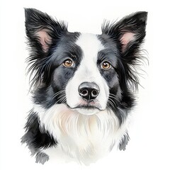 border collie puppy, real hand drawn watercolor
