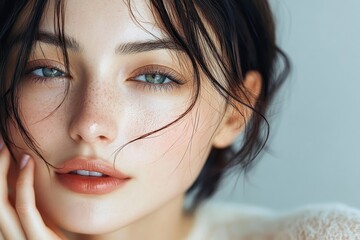 Naklejka premium Young Woman Portrait Beauty Skincare Cosmetics Natural Light Elegant Finish