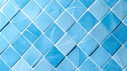 Aquatic Tiles Forming Diamond Pattern with Light Blue Shades Ceramic Mosaic Surface Modern Design Aesthetic