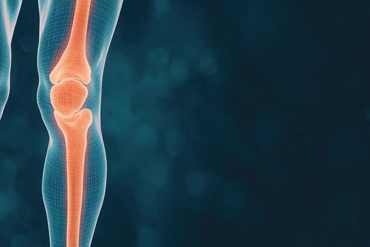 3D medical illustration of human legs with highlighted knee joints, concept of joint pain and anatomy