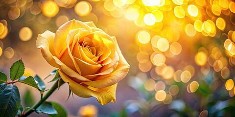 Blurred yellow rose blooms, bokeh-filled landscape. Artistic nature photography with soft focus for a dreamy feel.