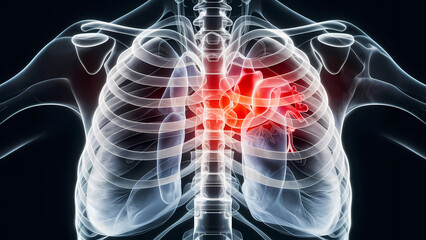 A X-Ray Visualization of the Human Ribcage and Heart Area Revealing the Complex Anatomical Structures