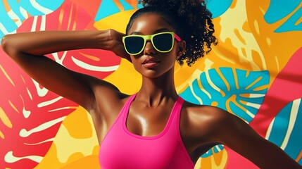A vibrant promotional ad for a fitness app with bold typography and clean visuals. digital