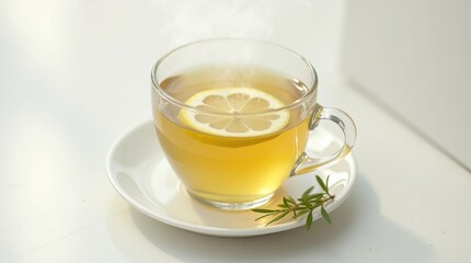 Steaming Cup of Herbal Tea with Lemon Slice