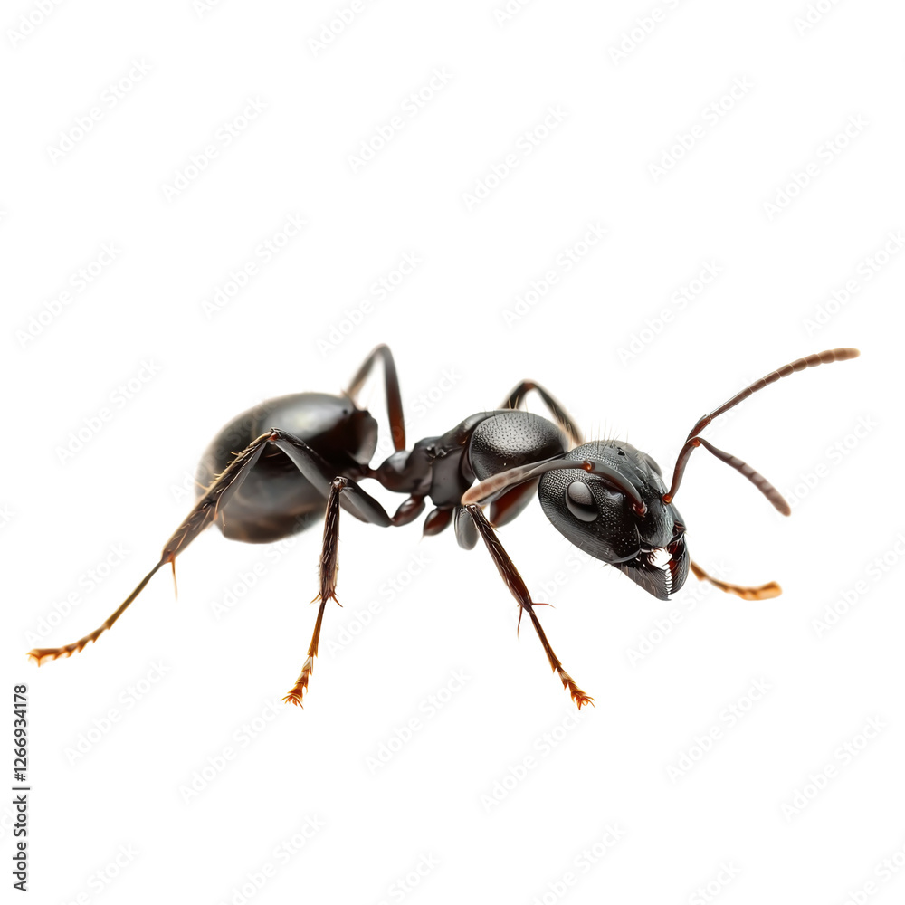Aufkleber realistic black ant with detailed features, showcasing its segmented body and antennae. This insect is often found in various environments, symbolizing teamwork and industriousness