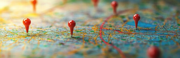 Travel Adventure Navigation Map with Colorful Pins Location Discovery Routes