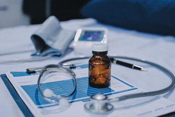 stethoscope on a report stethoscope on a clipboard stethoscope on a book