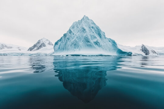 Majestic iceberg floating on still Arctic waters with a breathtaking reflection