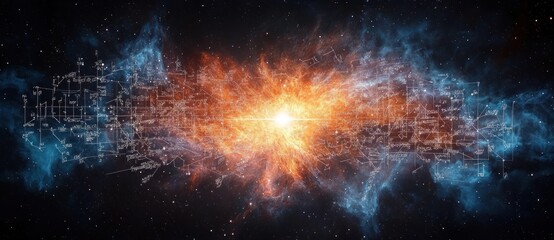 Cosmic Nebula with Mathematical Formulas in Vibrant Colors and Bright Star Background