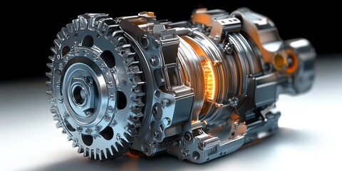 3D Rendering of Automotive Alternator Internal Structure and Components in Detailed Illustration