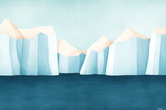 Minimalist Digital Illustration of Arctic Icebergs in Calm Waters