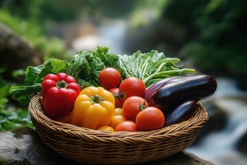 Fresh Vibrant Vegetables in a Woven Basket