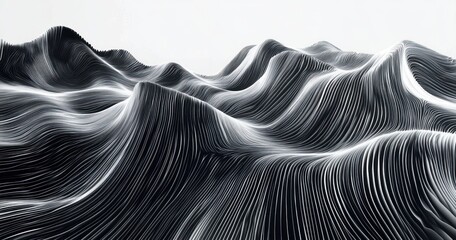 Abstract Black and White Landscape Minimalism Flowing Lines Curves Symmetry Depth Texture