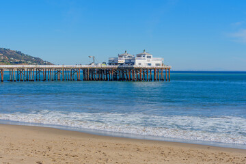 Malibu, California - November 29, 2024: Malibu Pier with Ocean Views and Beachfront