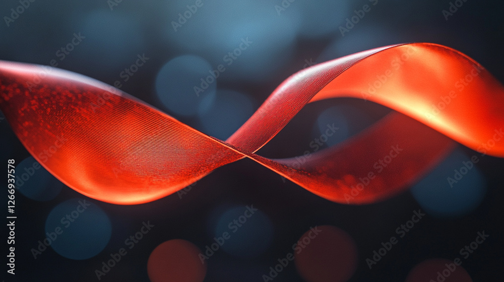 Poster flowing red ribbon dances in soft light creating a mesmerizing visual effect