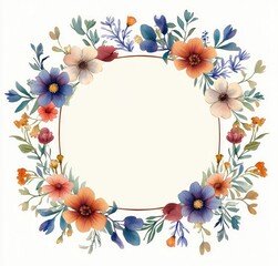 Obraz premium Floral Wreath Border Watercolor Frame for Spring Summer Easter Birthday Wedding