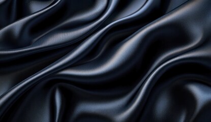 Luxurious Black Silk Fabric Close-up with Intricate Folds and Smooth Textures, Wedding Background, Soft Light Illumination