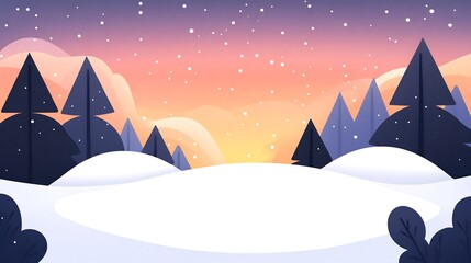 Serene Winter Sunset Softly illuminates snow covered landscape. AI Generated