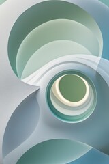 Obraz premium Modern wavy simple calming white, soothing green, serene blue round circle background. Movement and energy aesthetic macro futuristic template.