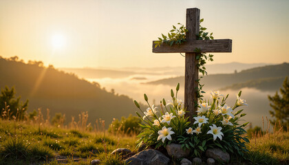 Lit candle with religious symbolism for spiritual reflection, Easter greeting, or church website