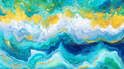 Obraz premium Abstract Fluid Art Vibrant Teal Gold Swirls. AI Generated