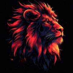 Fierce Lion Head in Fiery Colors Modern Geometric Art Portrait
