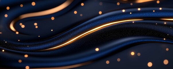 Obraz premium Elegant Navy Fabric with Golden Streams and Glimmering Orbs Digital Background Art Design
