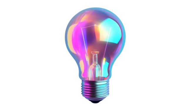 holographic 3d light bulb icon isolated on white background