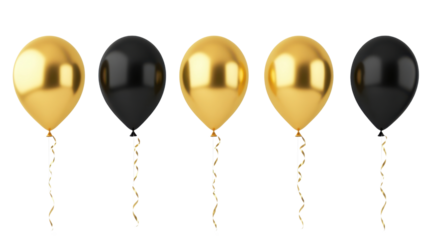 gold and black balloons isolated on white background