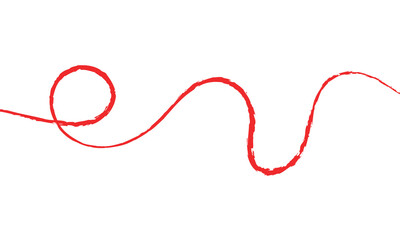 Red thread isolates on a white background. Red silk thread looped in a circle form, symbolizing vector thread of fate in Chinese tradition. .Line of red yarn, long red thread.