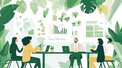 There are two laptops on the table and a few potted plants around the room